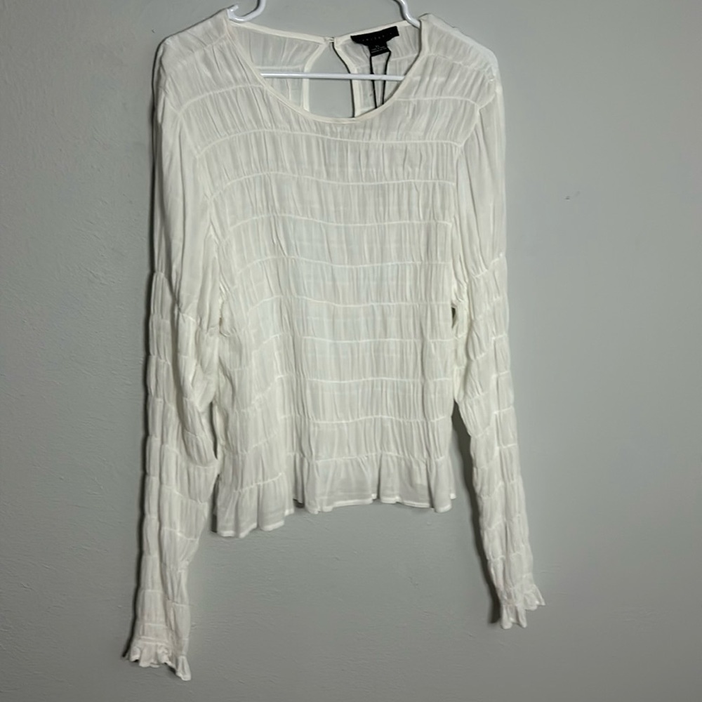 NWT Sanctuary Stay Together white ruched top, peplum style hem, women’s size XL. - Picture 3 of 10